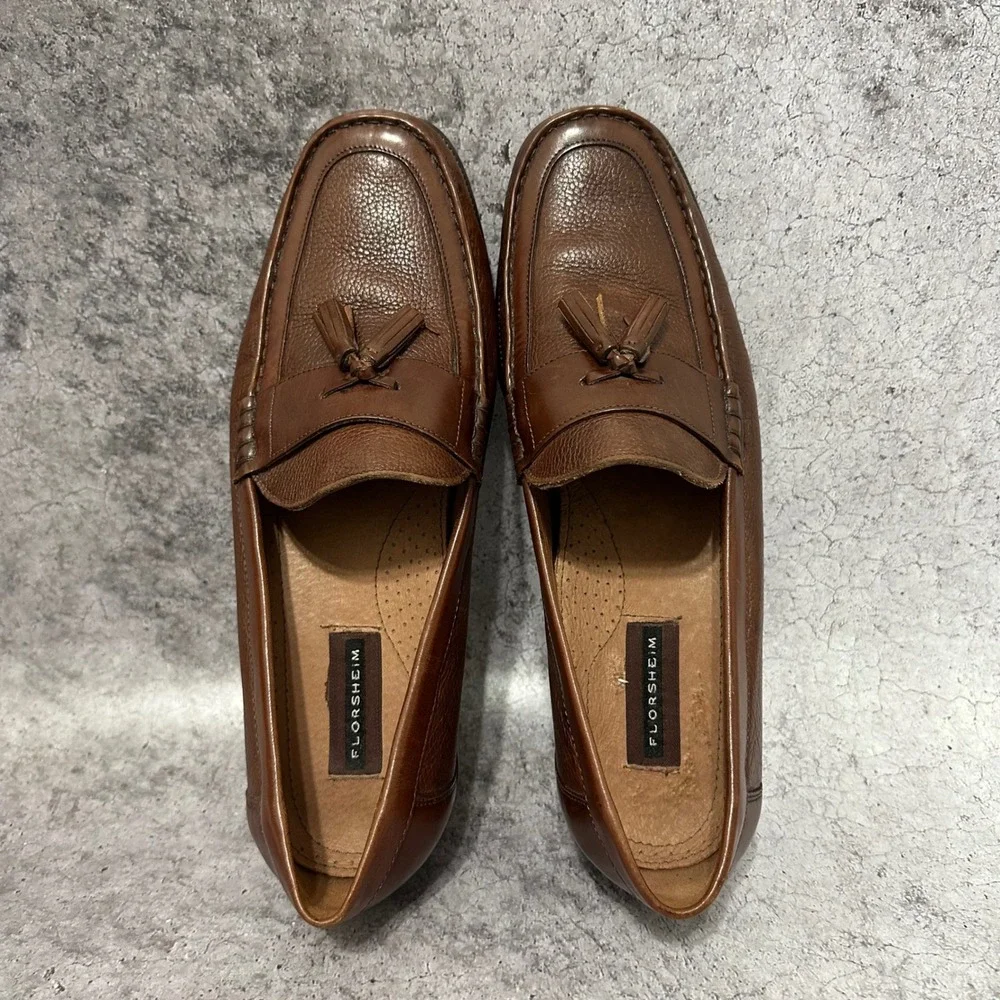 Florsheim Heyworth Tassel Loafers Mens 12 Brown Pebbled Leather Dress Shoes